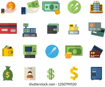 Color flat icon set cash flat vector, credit card, dollar, investments, purse, wealth, machine, sperm, indentity fector, dispenser, hotel, safe
