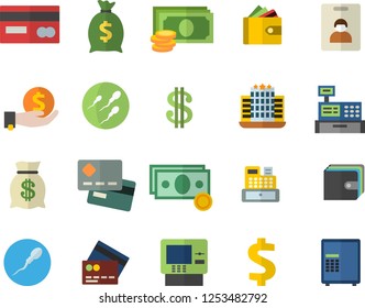 Color flat icon set cash flat vector, credit card, dollar, investments, purse, wealth, machine, sperm, indentity fector, dispenser, hotel, safe