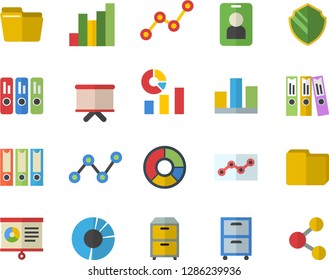 Color flat icon set chart flat vector, statistics, scatter, flipchart, statistic, clircle diagram, computer file, folder, point, archive, folders for papers, security fector, pass, share