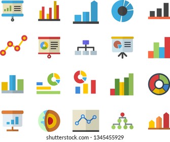 Color flat icon set chart flat vector, statistics, scatter, statistic, clircle diagram, point, presentation board, classification, core of the earth  , achievement