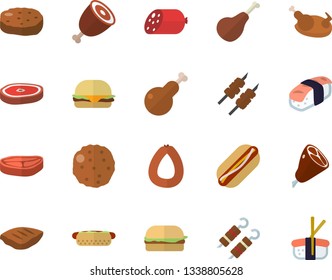 Color flat icon set chop flat vector, ham, sausage, hamburger, hot dog, chicken, shashlik, cutlet, sashimi - Shutterstock ID 1338805628