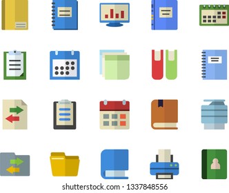 Color Flat Icon Set Clipboard Flat Vector, Calendar, Notebook, Computer Chart, File, Sticker, Printer, Copy Machine, Book, Textbook, Sharing