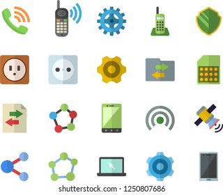 Color flat icon set cogwheel flat vector, sockets, socket, SIM card, phone call, molecules, telephone, laptop, molecule, satellit, security fector, share, broadcast, file sharing, mobile