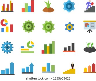 Color flat icon set cogwheel flat vector, planting plants, chart, statistics, statistic, career ladder, presentaition board, achievement