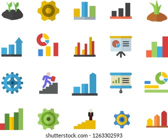 Color flat icon set cogwheel flat vector, planting plants, chart, statistics, statistic, career ladder, presentaition board, achievement