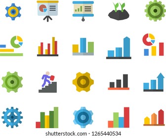 Color flat icon set cogwheel flat vector, planting plants, chart, statistics, statistic, career ladder, presentaition board, achievement