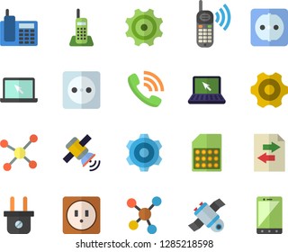 Color flat icon set cogwheel flat vector, sockets, socket, plug, SIM card, phone call, molecules, telephone, laptop, molecule, satellit, file sharing, mobile