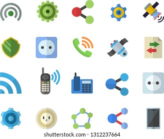 Color flat icon set cogwheel flat vector, sockets, socket, molecules, phone call, telephone, molecule, satellit, security fector, share, broadcast, file sharing, mobile