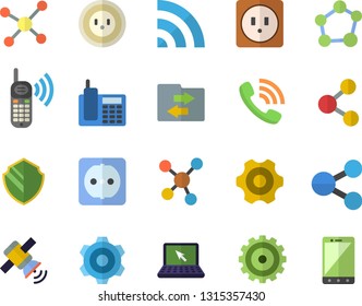 Color flat icon set cogwheel flat vector, sockets, socket, molecules, phone call, telephone, laptop, molecule, satellit, security fector, share, broadcast, file sharing, mobile