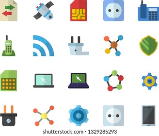Color flat icon set cogwheel flat vector, sockets, socket, plug, SIM card, molecules, telephone, laptop, molecule, satellit, security fector, broadcast, file sharing, mobile