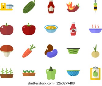 Color flat icon set colander flat vector, food processor, mushroom, tomato, ketchup, legumes, soup, onion, bell pepper, hot peppers, cucumber, canape, carrot, seedlings, diet Color flat icon set colander flat vector, food processor, mushroom, tomato, ketchup, legumes, soup, onion, bell pepper, hot peppers, cucumber, canape, carrot, seedlings, diet