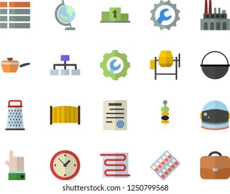 Color flat icon set concrete mixer flat vector, repair, fence, warm floor, cauldron, saute, grater, canape, plant, pill packaging, contract, globe, classification, astronaut helmet fector, pedestal