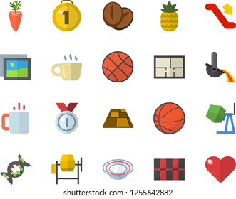 Color flat icon set concrete mixer flat vector, house layout, tile, flooring, dish, coffee beans, carrot, tea, pineapple, metallurgy, dna, medal, basketball, escalator fector, gallery, heart