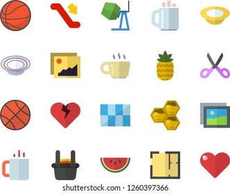 Color flat icon set concrete mixer flat vector, house layout, tile, scissors, watermelon, dish, tea, pineapple, honeycomb, metallurgy, coffee, basketball, escalator fector, gallery, heart