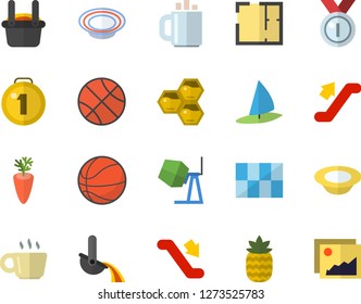 Color flat icon set concrete mixer flat vector, house layout, tile, dish, carrot, pineapple, honeycomb, metallurgy, coffee, medal, basketball, escalator fector, windsurfing, gallery