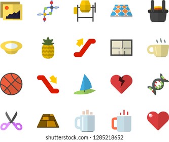 Color flat icon set concrete mixer flat vector, house layout, flooring, scissors, dish, tea, pineapple, metallurgy, coffee, dna, basketball, escalator fector, windsurfing, gallery, heart