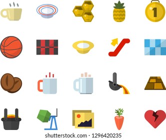 Color flat icon set concrete mixer flat vector, tile, flooring, dish, coffee beans, carrot, tea, pineapple, honeycomb, metallurgy, medal, basketball, escalator fector, gallery, heart