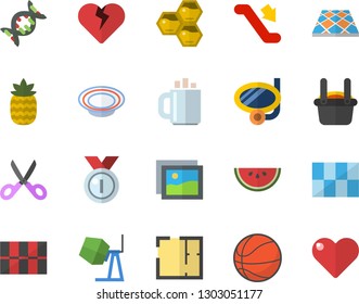 Color flat icon set concrete mixer flat vector, house layout, tile, flooring, scissors, watermelon, dish, pineapple, honeycomb, metallurgy, coffee, dna, medal, basketball, escalator, gallery