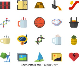 Color flat icon set concrete mixer flat vector, house layout, tile, flooring, dish, tea, pineapple, metallurgy, coffee, dna, basketball, escalator fector, swimming mask, windsurfing, gallery, heart