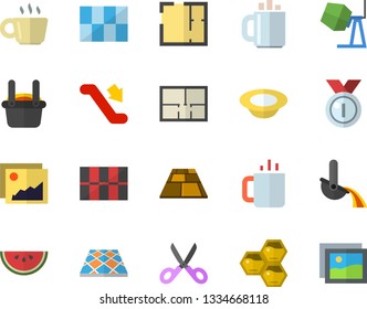 Color flat icon set concrete mixer flat vector, house layout, tile, flooring, scissors, watermelon, dish, tea, honeycomb, metallurgy, coffee, medal, escalator fector, gallery