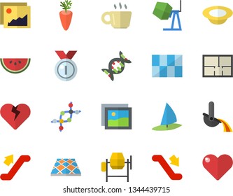 Color flat icon set concrete mixer flat vector, house layout, tile, flooring, watermelon, dish, carrot, metallurgy, coffee, dna, medal, escalator fector, windsurfing, gallery, heart