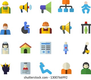 Color flat icon set construction worker flat vector, hierarchy, person, disabled, headache, gestation, nurse, contract, businessman, gymnastics, swing press, control gate fector, mouthpiece, house