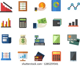 Color flat icon set crisis flat vector, credit card, investments, purse, wealth, scatter chart, news, book balance accounting, cash machine, statistic, abacus, calculator, fector, mobile