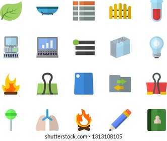 Color flat icon set cutting board flat vector, lollipop, fence, bonfire, tree leaf, blood test, lungs, sticker, pencil, bulb, computer, sea beach fector, menu, file sharing, binder clip, notebook