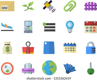Color flat icon set cutting board flat vector, fence, tree leaf, lamp, earth, wealth, barcode, printer, satellit, computer, Petri dish, arrival fector, flippers, menu, clip, calendar, binder, lock