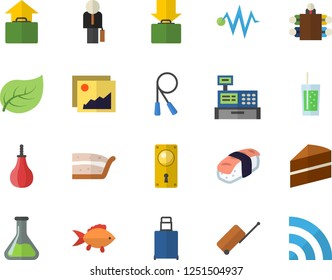 Color flat icon set door lock flat vector, cake, fish, piece of, sashimi, soda, chemistry, tree leaf, cash machine, meeting, businessman, electric discharge fector, skipping rope, sports pear, get