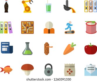 Color flat icon set door lock flat vector, mushroom, tomato, fish, carrot, lemonade, soda, seeds, chemistry, robotics, metallurgy, person, news, folder, electronic circuit, folders for papers Color flat icon set door lock flat vector, mushroom, tomato, fish, carrot, lemonade, soda, seeds, chemistry, robotics, metallurgy, person, news, folder, electronic circuit, folders for papers