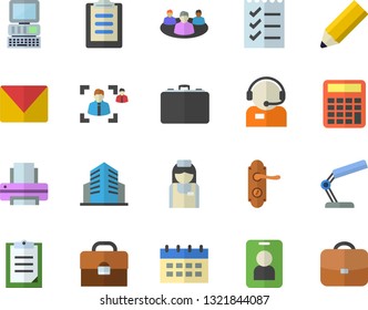 Color flat icon set door lock flat vector, case, telephone operator, nurse, clipboard, briefcase, office building, recruitment, reading lamp, to do list, printer, mail, pencil, computer, calculator