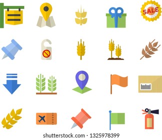 Color flat icon set ear flat vector, signboard, location, flag, present, sell out, barcode, pushpin, ticket fector, do not disturb, download, fire extinguisher