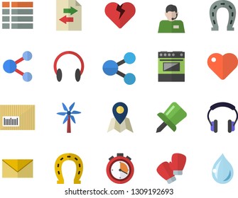 Color flat icon set electric stove flat vector, windmill, horseshoe, molecules, telephone operator, barcode, heart, drawing pin, stopwatch, boxing gloves, location vector, share, menu, file sharing