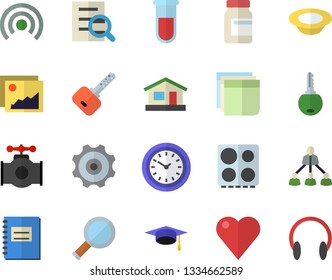 Color flat icon set electric stove flat vector, dish, house, main pipeline, clock, blood test, heart, notebook, magnifier, sticker, hierarchy, bachelor cap, cogwheel, vitamins, gallery, broadcast