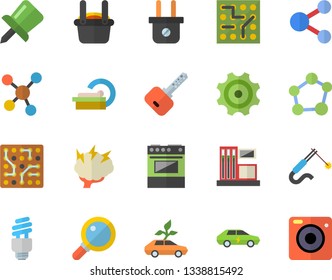 Color flat icon set electric stove flat vector, gas station, plug socket, cogwheel, eco cars, welding, metallurgy, tomograph, molecules, drawing pin, molecule, energy saving lamp fector, brainstorm