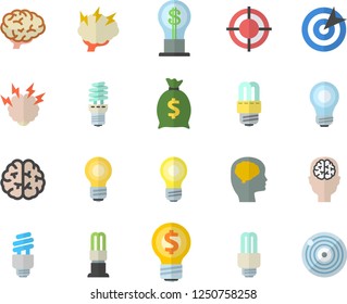 Color flat icon set energy saving lamp flat vector, idea, wealth, target, bulb, fector, brainstorm, brain