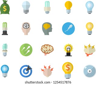 Color flat icon set energy saving lamp flat vector, idea, wealth, sperm, target, bulb, fector, brainstorm, brain