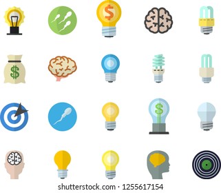 Color flat icon set energy saving lamp flat vector, idea, wealth, sperm, target, bulb, fector, brain