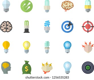 Color flat icon set energy saving lamp flat vector, wealth, sperm, target, bulb, fector, brainstorm, brain