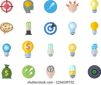 Color flat icon set energy saving lamp flat vector, idea, wealth, sperm, target, bulb, fector, brainstorm, brain