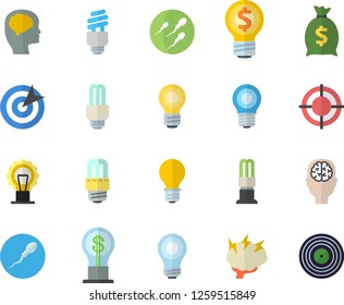 Color flat icon set energy saving lamp flat vector, idea, wealth, sperm, target, bulb, fector, brainstorm, brain
