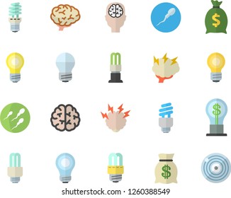 Color flat icon set energy saving lamp flat vector, idea, wealth, sperm, bulb, fector, brainstorm, brain, target