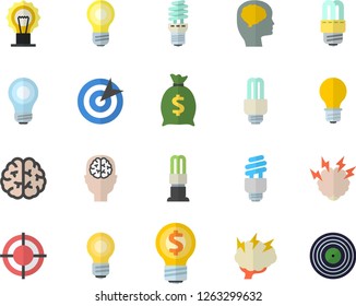 Color flat icon set energy saving lamp flat vector, idea, wealth, target, bulb, fector, brainstorm, brain