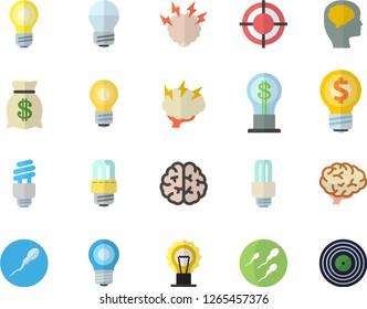 Color flat icon set energy saving lamp flat vector, idea, wealth, sperm, target, bulb, fector, brainstorm, brain