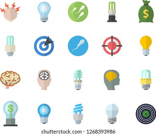 Color flat icon set energy saving lamp flat vector, idea, wealth, sperm, target, bulb, fector, brainstorm, brain