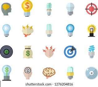 Color flat icon set energy saving lamp flat vector, idea, wealth, target, bulb, fector, brainstorm, brain