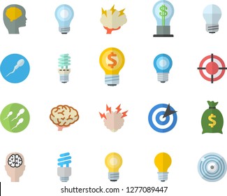 Color flat icon set energy saving lamp flat vector, idea, wealth, sperm, target, bulb, fector, brainstorm, brain