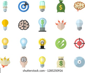 Color flat icon set energy saving lamp flat vector, idea, wealth, sperm, target, bulb, brainstorm, brain, fector