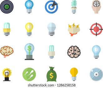 Color flat icon set energy saving lamp flat vector, idea, wealth, sperm, target, bulb, fector, brainstorm, brain